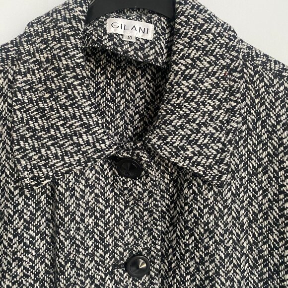 Gilani Black/White Vintage Wool Blend Tweed Poncho Style Belted Jacket Size 10 - Picture 2 of 8